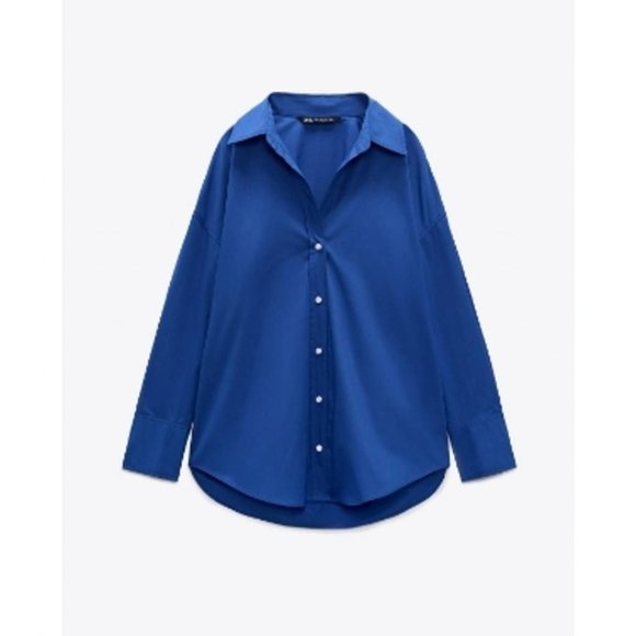 Zara Tops Zara Womens Button Down Shirt Blue Long Sleeve Cuff Collar 0 Cotton Xxl New Poshmark